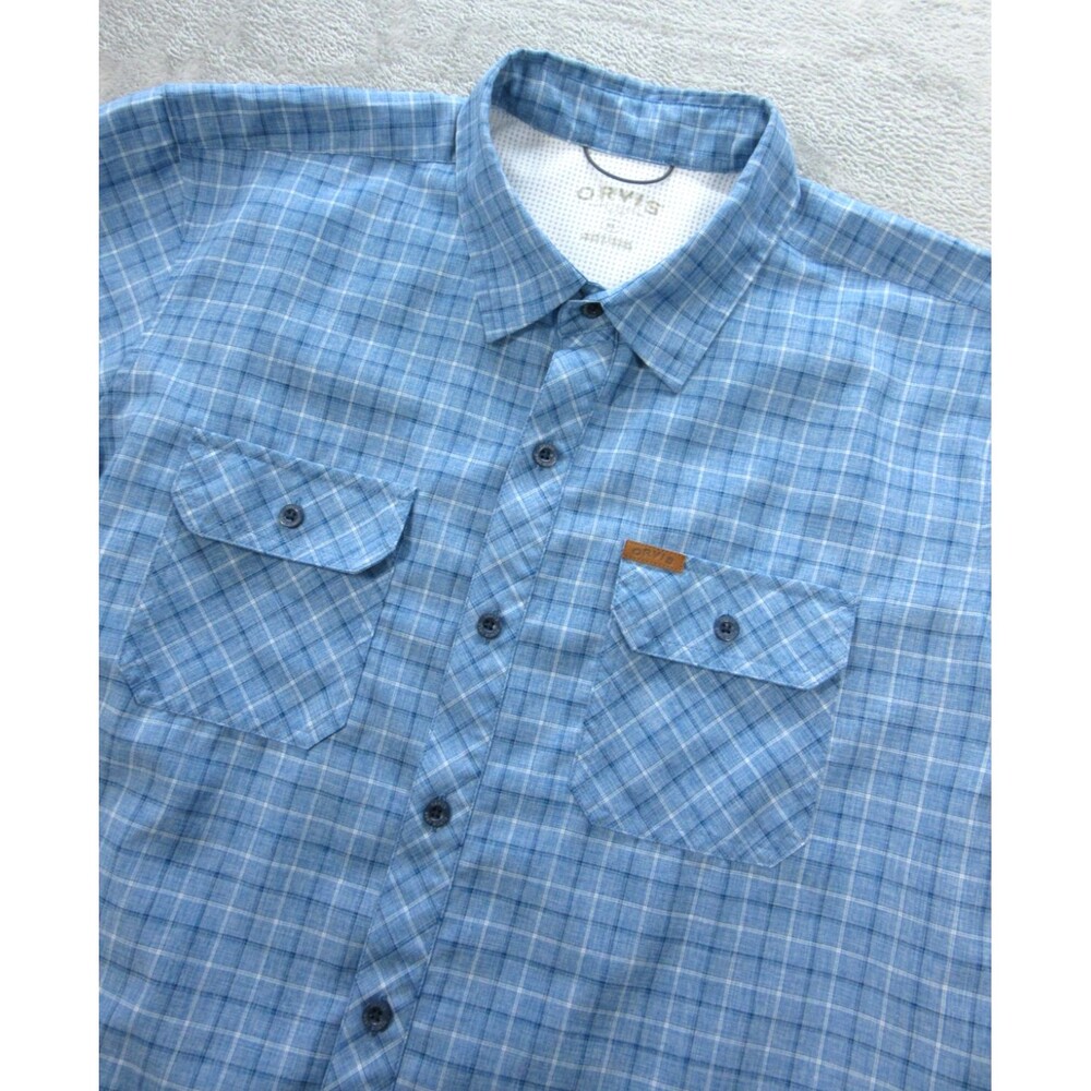 Orvis Shirt Men's XL Short Sleeve Hiking Fishing Pockets Blue Lightweight